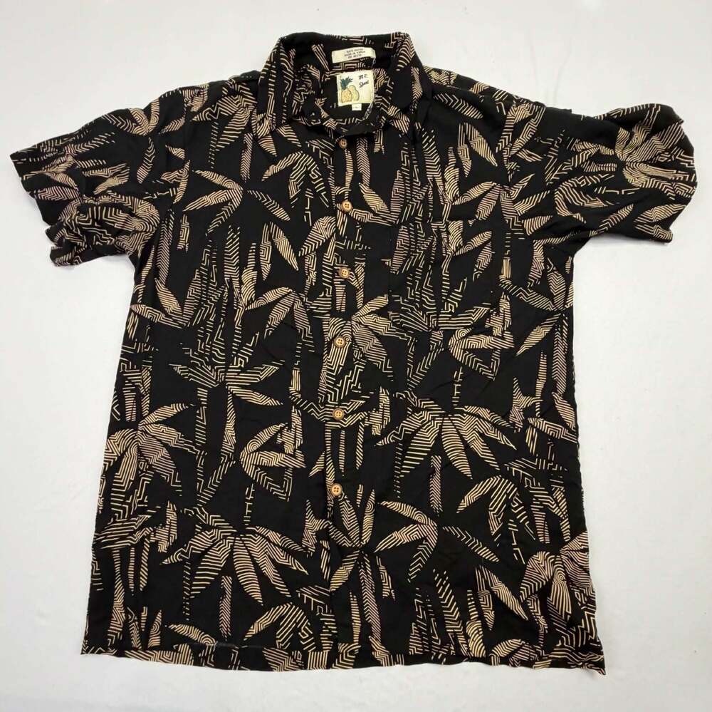 M.E. Sport Men's Short Sleeve Rayon Tropical Palm Leaf Button-Up Shirt